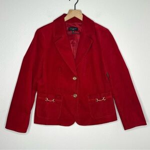 Talbots Sz 12P Petite Red Corduroy Blazer with Gold Horse Bit & Buttons Preppy